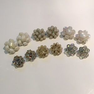 Set of 6 White & Ivory Vintage Clip on Earrings